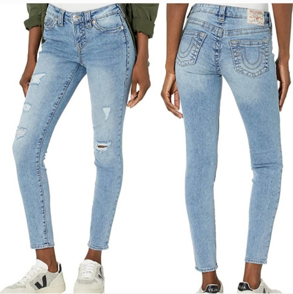 True Religion Jennie Curvy Mid Rise Distressed Skinny Jeans Size 28